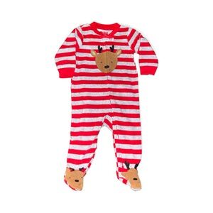 Carter's Red and White Striped Fleece Reindeer Pajamas